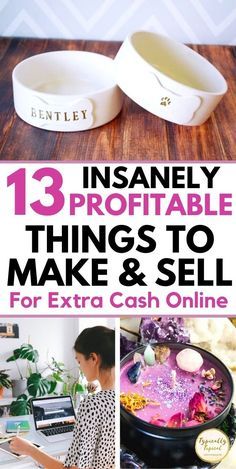 a collage of photos with text that reads, 13 insanely portable things to make and sell for extra cash online