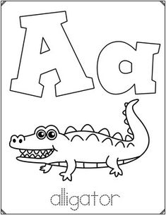 the letter a is for alligator with an animal in it's mouth coloring page