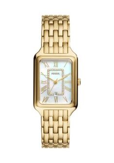 This sleek gold-tone watch from Fossil will transform your accessory assortment. | Fossil Women's Gold Tone Watch Womens Dainty Watch, Luxury Watch Women, Fossil Raquel, Rectangular Watch, Gold Plated Watch, Watch Set, Fossil Watch, Fossil Watches, Three Hands