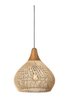 a wooden light hanging from the ceiling