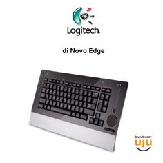 a black and silver computer keyboard with the words logitech on it