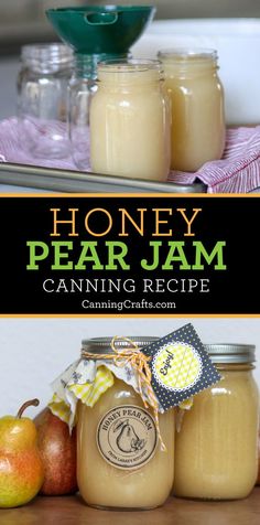 honey pear jam canning recipe in mason jars