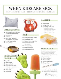 What to do when kids are sick printable checklist - Boost immune systems, natural ways to decongest little ones - food to give kids when they are sick Cough Drops For Kids, Sick Kids Remedies, Eat When Sick, Sick Toddler, Kid Printables, Home Remedies For Sinus, Best Cough Remedy, Printable House, Healthy Popsicles