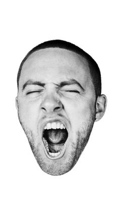 a black and white photo of a man's face with his mouth open wide open