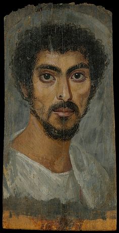 an old painting with a man's face in the middle and his hair pulled back