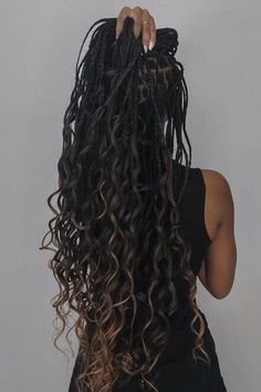 42 Beautiful Bohemian Box Braids Hairstyles Wavy Hair With Braid, Black Hair Extensions, Box Braids Styling