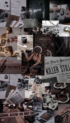 a collage of photos with different types of papers and pictures on them, including the words killer still