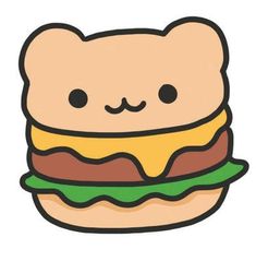 a drawing of a hamburger with cheese and lettuce on it's bun