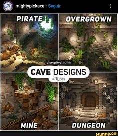 four different types of cave designs in minecraft