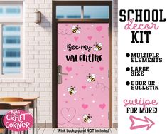 This school decorating kit is perfect for your classroom. Use it for a door, a bulletin, or just a cute wall decor item. Put up your color of butcher paper (not included), add the cutouts from the kit, then you are done! It's that easy! Each piece is made with sturdy 65 lb card stock. ----------------**What's Included**---------------- ●4 large hearts, 4 medium hearts, 12 small white hearts, 12 small pink hearts, 5 bees, Letters spelling "bee my valentine" ●Dots behind some of the bees are hand Classroom Door Decorations Valentines Day, Valentine Day Door Decorations Classroom, Valentines Day Door Decorations Daycare, February Door Ideas For Classroom, Valentine’s Day Bulletin Board Ideas, Valentine’s Day Classroom Door, Valentine Door Decorations For School, Door Decorations Teacher, Valentines Day Door Decorations