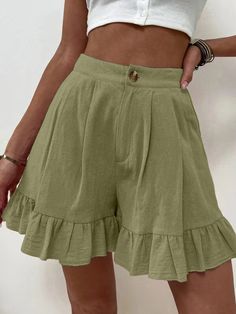 Cheap Ruffled Bottoms With Short Length, Cheap Relaxed Fit Ruffled Skort, Cheap Spring Ruffled Shorts, Cheap Summer Bottoms With Ruffles, Cheap Trendy Ruffled Bottoms, Luxury Ruffled Bottoms For Summer, Luxury Ruffle Hem Bottoms For Women, Chic Cheap Shorts With Ruffles, Cheap Chic Shorts With Ruffles