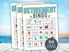 two printable retirement game cards with the words'50 game cards'on them