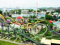 an aerial view of a roller coaster ride