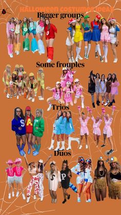 a group of women dressed in costumes and posing for the camera with text that says, halloween groups some frumples thoos