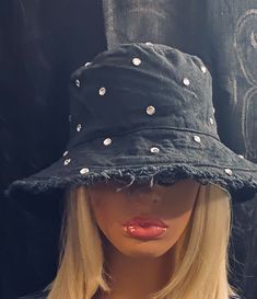 "These custom made Bucket Hats are Hand Made and Embellished by @FierceByFierce. Wear these \"and you're guaranteed to attract attention with these unique pieces. Spice up an everyday outfit, or a take a dressy outfit to a new level, or just throw one on when your having a bad hair day. The possibilities are endless.  Make it your own and let your imagination run wild. All  hats are One size, so super cool and easy to wear. Made with Cotton and Rhinestones. This bucket hat will keep you stylish. One Size. Hand wash and dry flat. SHIPPING: Please allow an estimated 3-5 business days to process before shipping Please feel free to message us if you have any questions or would like something custom." Bucket Hat Ideas, Cool Bucket Hats, Rhinestone Hat, Bling Hat, Fashion Collection Inspiration, Custom Bucket Hats, Custom Made Hats, Dressy Outfit, Hat Custom