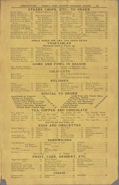 an old menu for some kind of restaurant