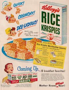 an old advertisement for rice krispies with cartoon characters