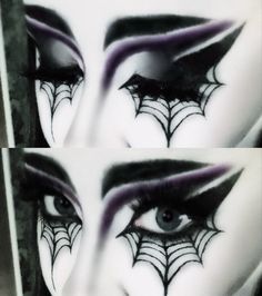 Black And Purple Goth Makeup, Purple Trad Goth Makeup, Gothic Makeup For Hooded Eyes, Purple Gothic Makeup, Trad Goth Eye Makeup, Gothic Halloween Makeup, Black Goth Makeup, Spider Web Makeup, Gothic Eye Makeup