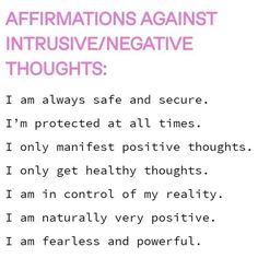 the words affirmations against intrusive / negative thoughts are written in pink