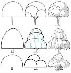 how to draw trees and shrubs in the style of an arch step by step instructions for beginners