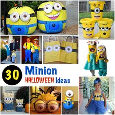 there are many pictures of children dressed up as minion and one is wearing a costume