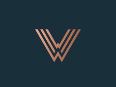 the letter w is made up of two lines in copper on a dark blue background