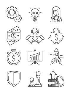 business and finance line icon set