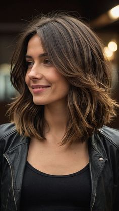 Shoulder Length Haircut Girl Layers, Shoulder Hair Length With Layers, Jo From Greys Anatomy Hair, Haircut Right Above Shoulders, Short V Haircut With Layers, Layers In Shoulder Length Hair, Long Bob Haircut With Layers Brunette, Haircut For Short Length Hair, Shoulder Bob With Layers