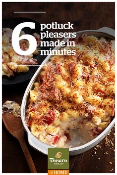 the cover of six potluck pleasers made in minutes is shown with a casserole dish