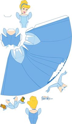 the paper doll is wearing a blue dress