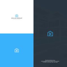 the logo for a real estate company is shown in two different colors and font options