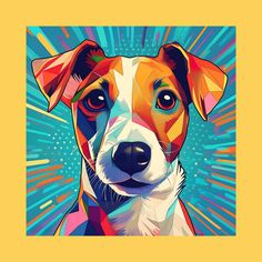 a colorful dog is shown in this pop art painting