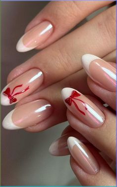 Cute Nail Inspo Colorful, French Tip Nails On Short Nails, Non Acrylic Nail Designs, Nail Designs Small Nails, Draw Nails Art, Red And Pink Nails French, Nail Ideas For Boyfriend, Nails For Red Outfit, French With Bow Nails