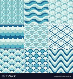 a set of nine blue and white waves in different sizes, with the text'stock file