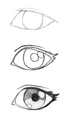 three different types of eyes drawn in pencil