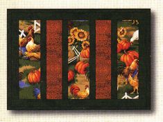 a cross stitch pattern with sunflowers, chickens and pumpkins on the ground