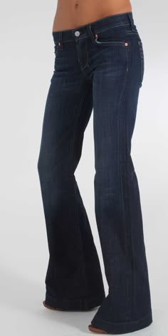 7 For All Mankind Dojo Wide Leg Jean with Navy Thread in New York Dark - $155.00 New York Dark, Denim Heels, The Pose, Bell Bottom Pants, Mode Inspo, Clothing Essentials, Flared Jeans, Business Casual Outfits, Lookbook Outfits