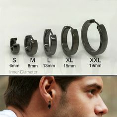 an image of a man with earring sizes in front of him and his measurements