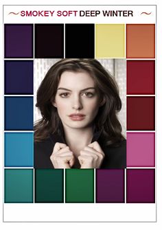 Smokey soft deep winter Deep Cool Soft Winter, Soft Deep Winter, Deep Winter Hair Color Ideas, Deep Winter Outfits, Deep Winter Palette Outfits, Color Analysis Winter, True Winter Color Palette, Winter Skin Tone, Winter Deep