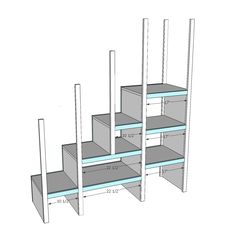 three shelves are shown with the measurements for each shelf to be built into one wall