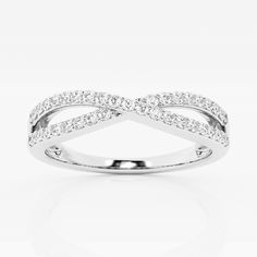 a white gold ring with diamonds on the sides and an open band in the middle