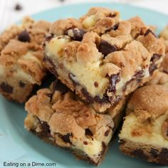 chocolate chip cookie bars stacked on top of each other