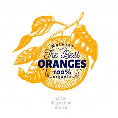 an orange fruit with leaves and the words, the best oranges are 100 % organic