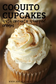 the best homemade coquito cupcakes with coquita whipped cream