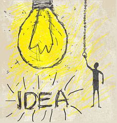 a drawing of a light bulb being held by a chain with the word idea written on it