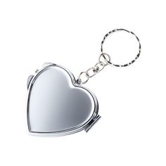 a heart shaped mirror keychain on a white background