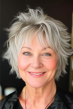 Cropped Shag Hairstyle for Women Over 50. Very Short Hair With Layers, Fun Hair Over 50, Short Pixie Shag Haircuts For Fine Hair, Shag Haircut 2024, Short Textured Bob Haircuts, Short Shag Hairstyles Over 50 Choppy Layers, Pixie Shag Haircuts For Fine Hair, Short Shag With Bangs Fine Hair, Shag Haircut Back View