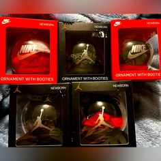 Nib Nike Newborn Booties (Inside Ornaments) Brand New Can Sell Individually Or As A Set. Soccer Sweatpants, Nike Baby Shoes, Football Pads, Black Nike Sweatpants, Nike Set, Girls Sports Bras, Satin Joggers, Nike Cleats, Nike Sweatpants