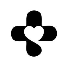 a black and white cross with a heart on it's center, in the middle