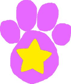 a pink paw with a yellow star on it